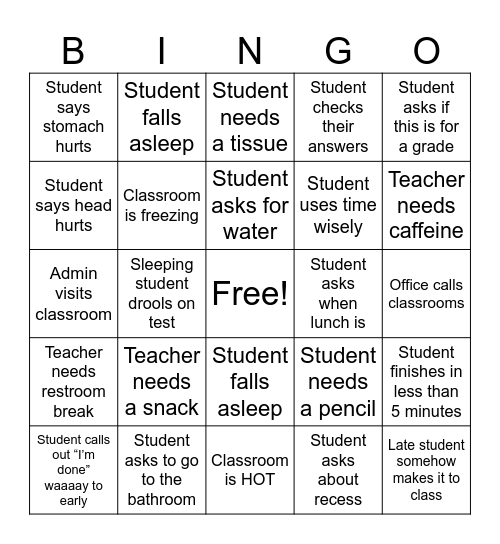 TCAP Bingo Card