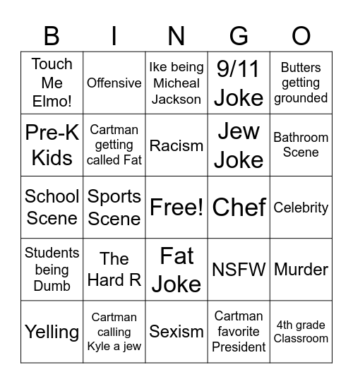 South Park Bingo Card