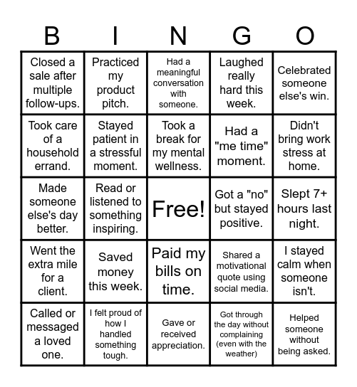 Motivation Bingo Card
