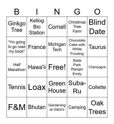 Bridal Bingo Card