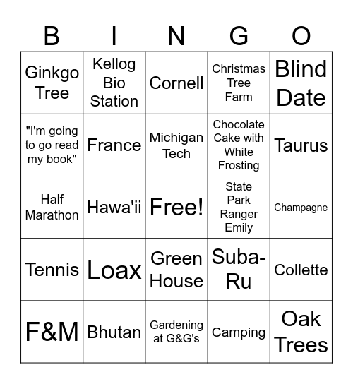 Bridal Bingo Card