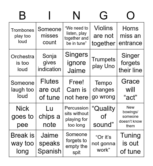 Opera Bingo Card