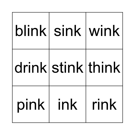 -ink bingo Card