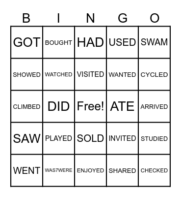 REGULAR AND IRREGULAR VERBS IN PAST Bingo Card