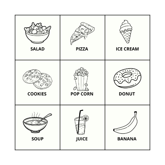 FOOD Bingo Card