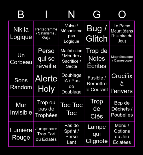 New Bingo Horreur MrTiboute 2025 Bingo Card