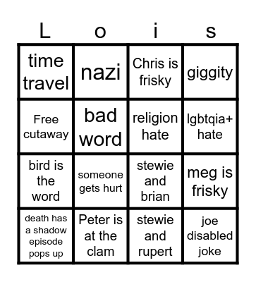 Family guy bingo Card