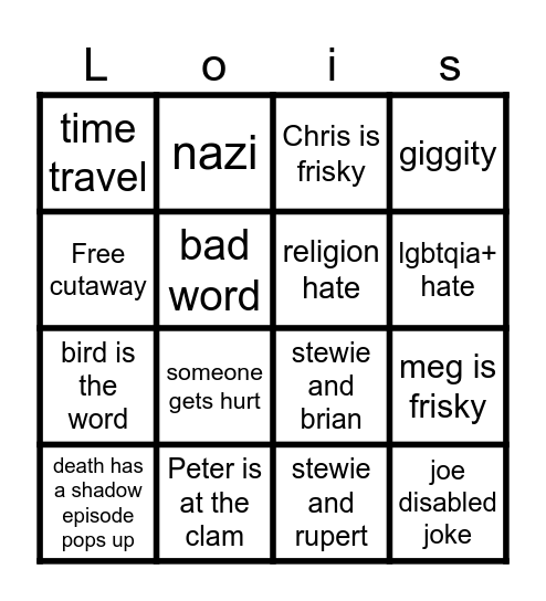 Family guy bingo Card