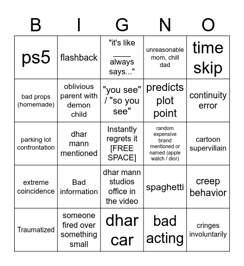 Dhar Mann Bingo Card