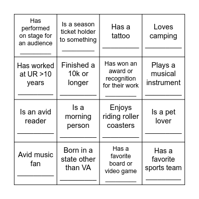 Academic Affairs Bingo card Bingo Card