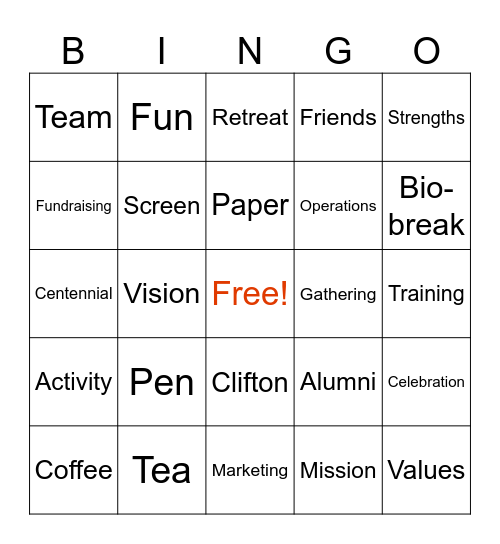 AED Retreat Bingo Card