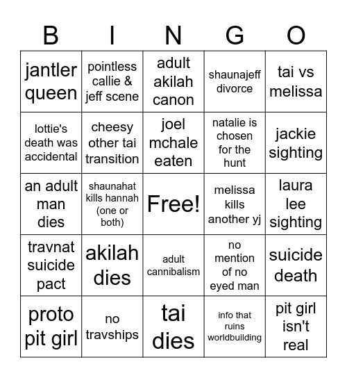 Yellowjackets S3 Finale Bingo Card