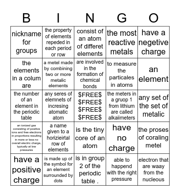 Science Bingo Card