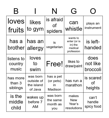 Find someone who... Bingo Card