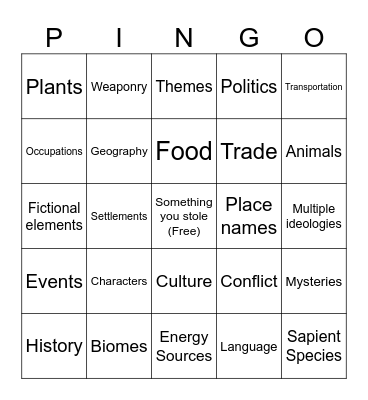 Is your world generic Bingo Card