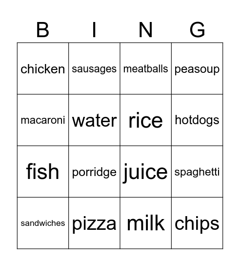 Foods Bingo Card