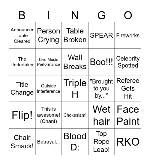 Wrestlemania BINGO Card