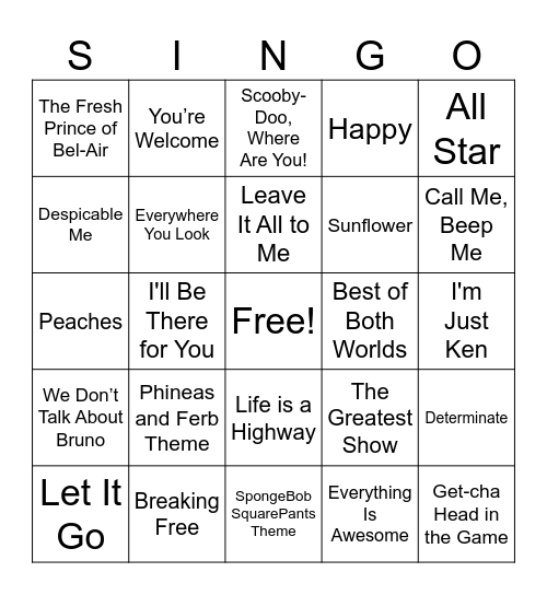World Vision Singo Bingo Card