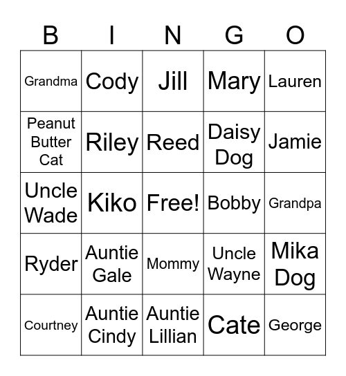 Jamie Walker Bingo Card