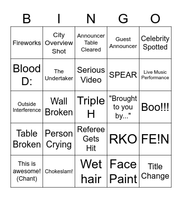 Wrestlemania BINGO Card