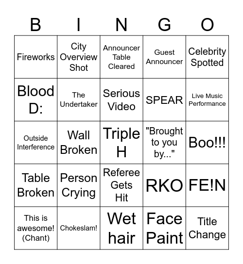 Wrestlemania BINGO Card