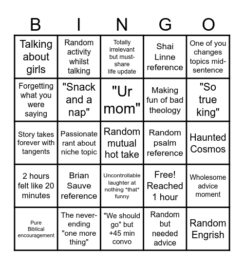 Phone call with Cory Bingo Card