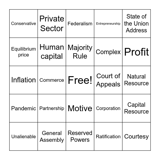 CIVICS BINGO Card