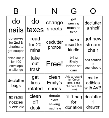 To Do Bingo Card