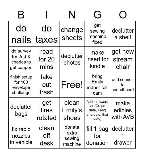 To Do Bingo Card