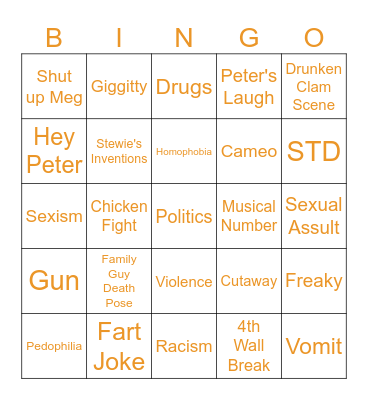 Family Guy Bingo Card