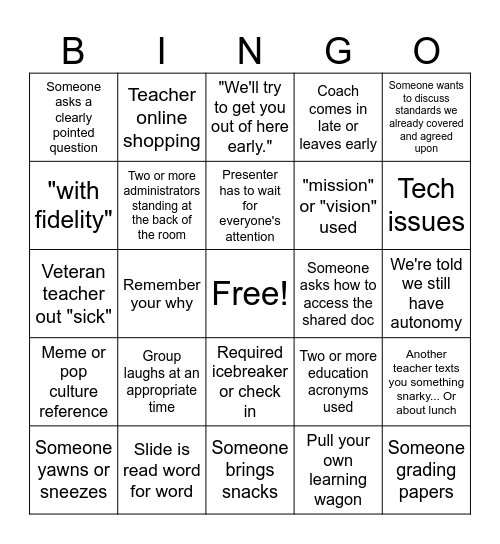 April PD Bingo Card