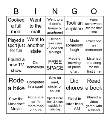 How Did We Spend Our Spring Break? Bingo Card