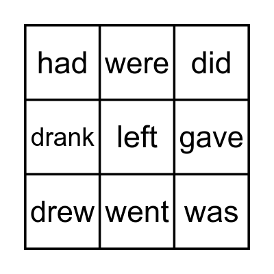 Irregular Verbs Bingo Card