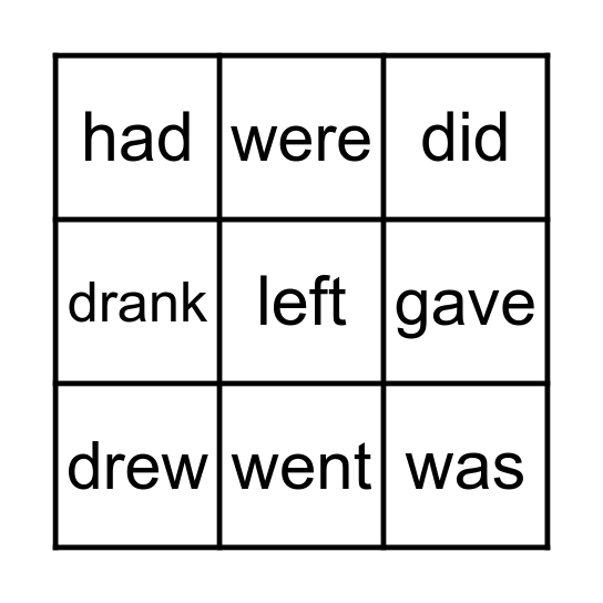 Irregular Verbs Bingo Card