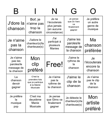 French Bingo Card