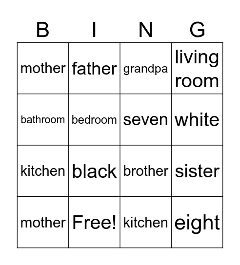 Family Bingo Card