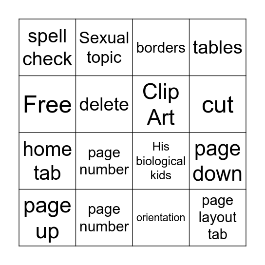 Microsoft Word  Bingo Card