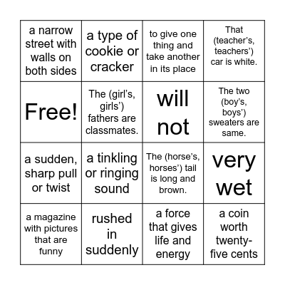 Week 9 Bingo Card
