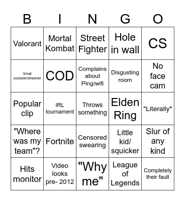 Rage monster Bingo Card