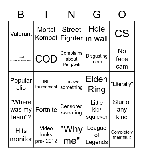 Rage monster Bingo Card