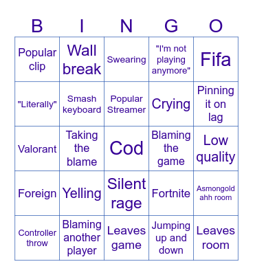 Gamer rage Bingo Card