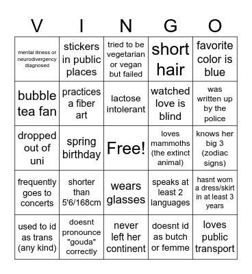 vingo Bingo Card