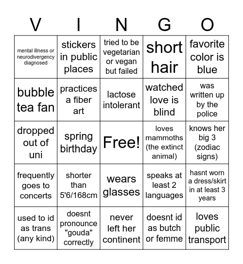 vingo Bingo Card