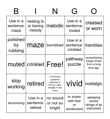Poetry Unit Bingo Card