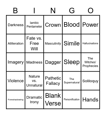 Macbeth Bingo Card