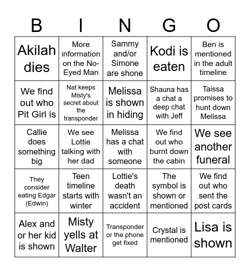 Yellowjackets 3x10 Bingo Card