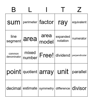 MATH BINGO Card