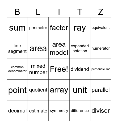 MATH BINGO Card