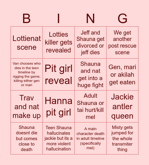 Yellowjackets bingo Card