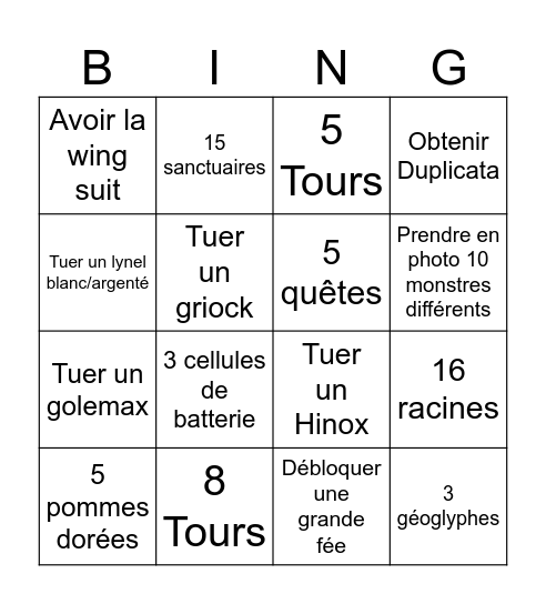 Totk Bingo Card